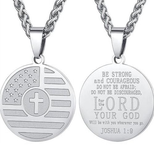 ***COI Titanium Black/Gold Tone/Silver American Flag Cross Prayer Pendant-01451A