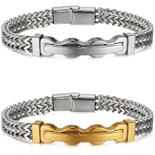 ***COI Titanium Silver Gold Tone/Silver Bracelet With Steel Clasp(Length: 8.85 inches)-01462A