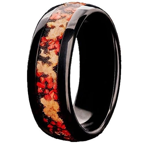 ***COI Black Titanium Meteorite Created Red Ruby Gold Foil Dome Court Ring-01466A