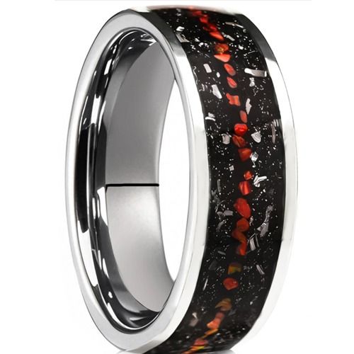 ***COI Tungsten Carbide Meteorite Created Red Ruby Ring-01469A