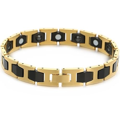 ***COI Tungsten Carbide Black/Silver/Gold Tone Black Bracelet With Steel Clasp(Length: 8.46 inches) -01474A