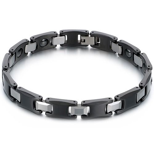 ***COI Tungsten Carbide Black Silver Bracelet With Steel Clasp(Length: 8.66 inches) -01475A