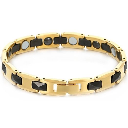 ***COI Tungsten Carbide Black/Gold Tone Black Bracelet With Steel Clasp(Length: 7.87 inches) -01481A