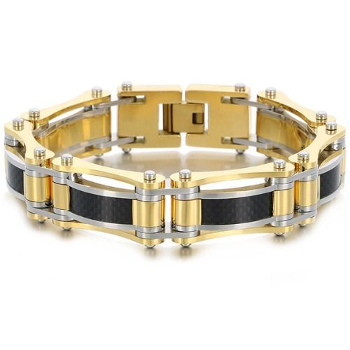***COI Titanium Gold Tone Silver Carbon Fiber Bracelet With Steel Clasp(Length: 8.46 inches) -01483A