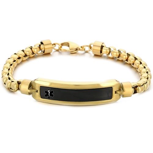 ***COI Titanium Black Gold Tone/Silver Medical Alert Bracelet With Steel Clasp(Length: 8.46 inches)-01485A