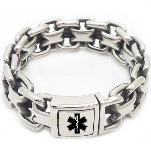 ***COI Titanium Gold Tone/Silver Medical Alert Bracelet With Steel Clasp(Length: 9.25 inches) -01488A