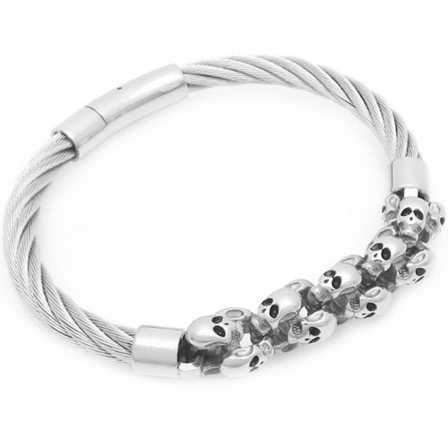 ***COI Titanium Black/Gold Tone/Silver Skull Bracelet With Steel Clasp(Length: 8.46 inches) -01493A