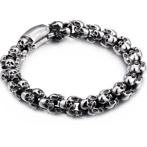 ***COI Titanium Black/Gold Tone/Silver Skull Bracelet With Steel Clasp(Length: 8.85 inches) -01494A