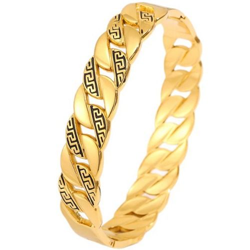 ***COI Gold Tone Titanium Greek Key Pattern Bracelet With Steel Clasp(Length: 8.27 inches)-01507A