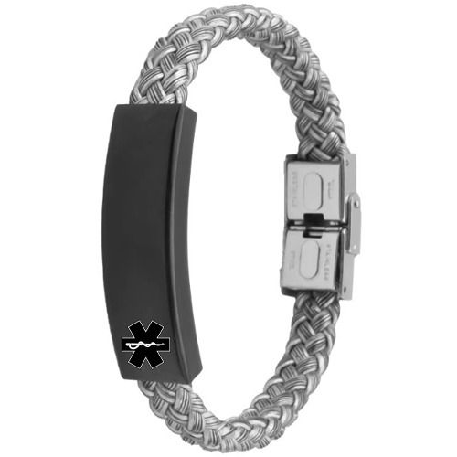 ***COI Titanium Black Silver Medical Alert Bracelet With Steel Clasp(Length: 8.27 inches)-01512A