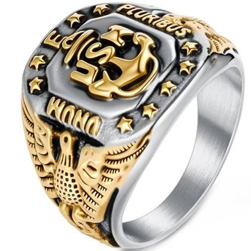 ***COI Titanium Silver/Gold Tone Silver/Gold Tone US Navy Eagle Ring-01514A