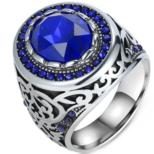 ***COI Titanium Black Silver Celtic Ring With Created Red Ruby/Green Emerald/Blue Sapphire/Black Onyx-01515A