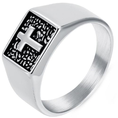 ***COI Titanium Black/Gold Tone/Silver Cross Ring-01518A