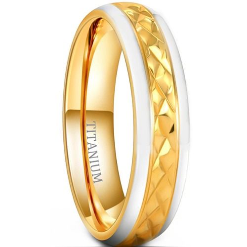 ***COI Titanium Gold Tone Silver Faceted Beveled Edges Ring-01519A