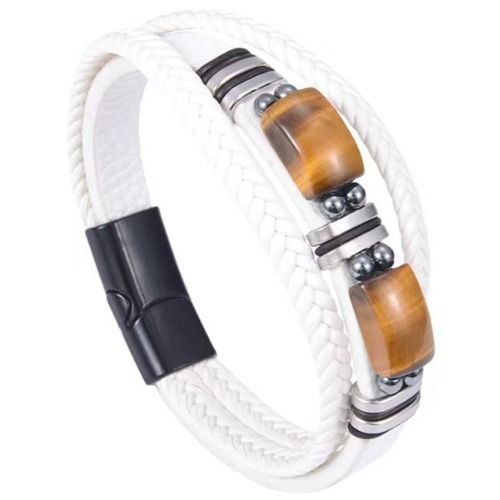 ***COI Titanium Tiger Eye/Turquoise Genuine Leather Bracelet With Steel Clasp(Length: 8.27 inches)-01524A