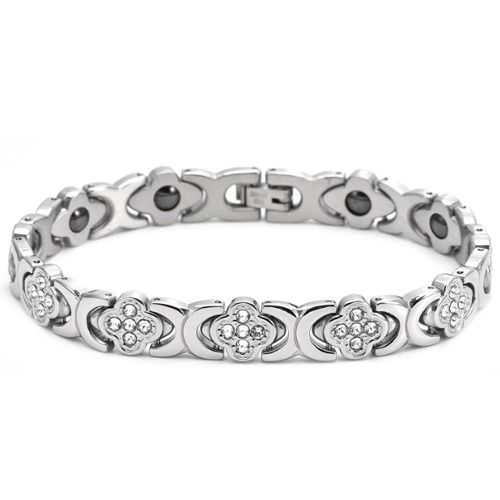 ***COI Titanium Gold Toe/Silver Cubic Zirconia Bracelet With Steel Clasp(Length: 8.66 inches)-01526A