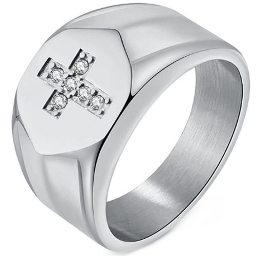 ***COI Titanium Black/Gold Tone/Silver Cross Ring With Cubic Zirconia-01528A