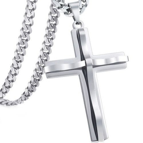 ***COI Titanium Silver/Gold Tone Silver/Black Silver Cross Pendant-01533A