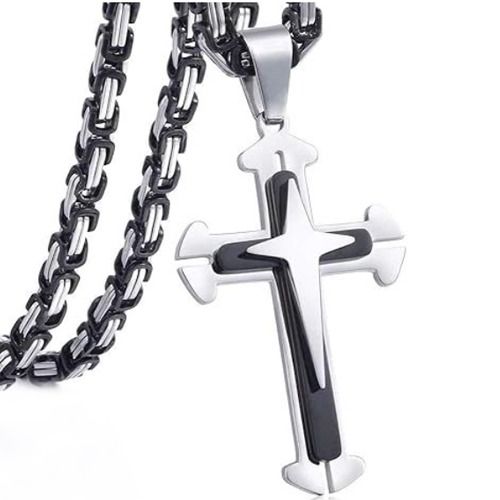 ***COI Titanium Black Silver Cross Pendant-01536A