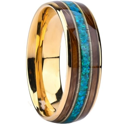 ***COI Gold Tone Tungsten Carbide Wire Ring With Turquoise & Wood-01540A
