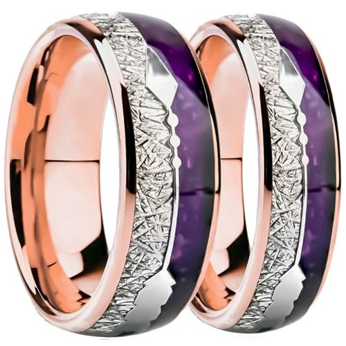 ***COI Rose Tungsten Carbide Meteorite & Purple Amethyst Ring With Arrows-01544A