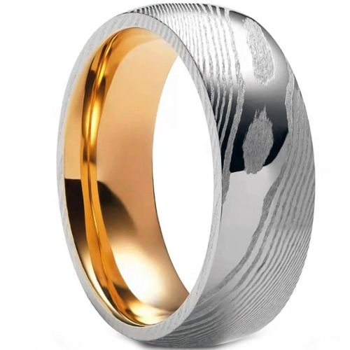 ***COI Tungsten Carbide Rose Silver Damascus Dome Court Ring-01546A