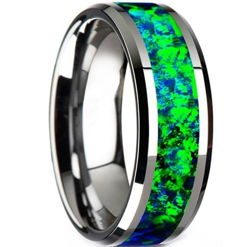 ***COI Tungsten Carbide Crushed Opal Beveled Edges Ring-01549A
