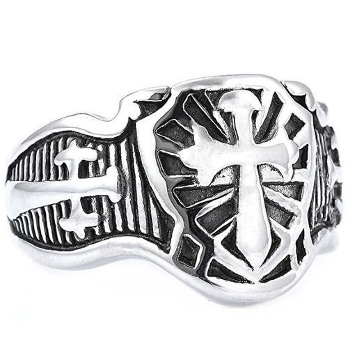 ***COI Titanium Silver/Gold Tone Silver Cross Ring-01555A