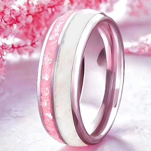 ***COI Titanium Created Pink Sapphire & Abalone Dome Court Ring-01557A