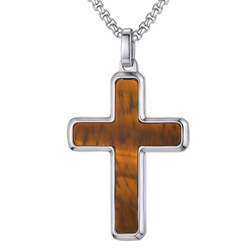 ***COI Titanium Tiger Eye Cross Pendant-01558A