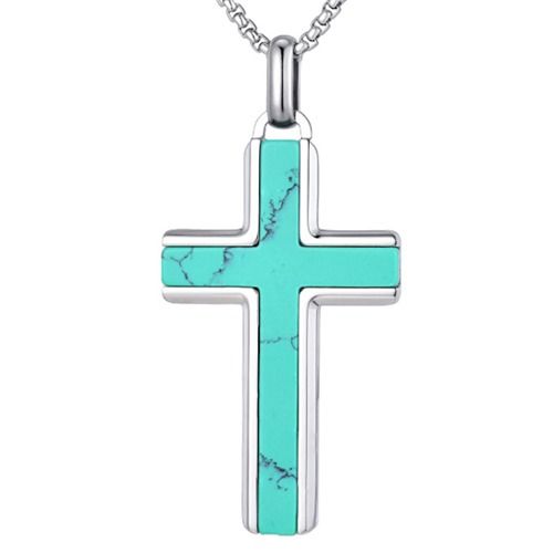***COI Titanium Turquoise Cross Pendant-01559A