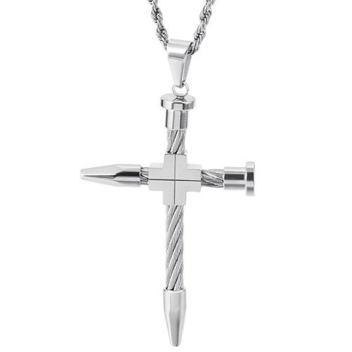 ***COI Titanium Black/Gold Tone/Silver/Blue Wire Cross Pendant-01560A