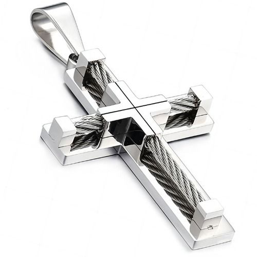 ***COI Titanium Black/Gold Tone/Silver/Rose Wire Cross Pendant-01561A