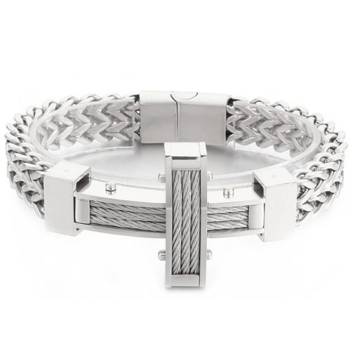 ***COI Titanium Black/Gold Tone/Silver Cross Wire Bracelet With Steel Clasp(Length: 8.27 inches)-01565A