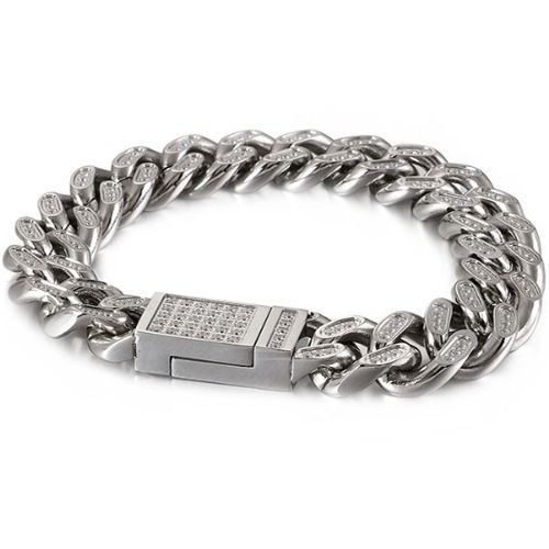 ***COI Titanium Gold Tone/Silver Cubic Zirconia Bracelet With Steel Clasp(Length: 8.07 inches)-01569A