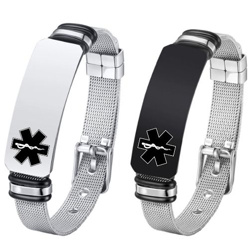 ***COI Titanium Black Silver Medical Alert Bracelet With Steel Clasp(Length: 8.27 inches)-01571A
