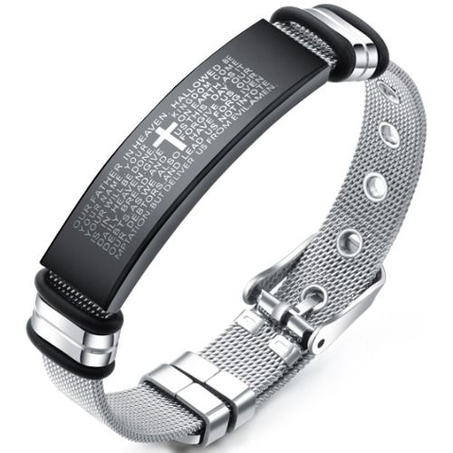 ***COI Titanium Black Silver Cross Prayer Bracelet With Steel Clasp(Length: 8.27 inches)-01574A