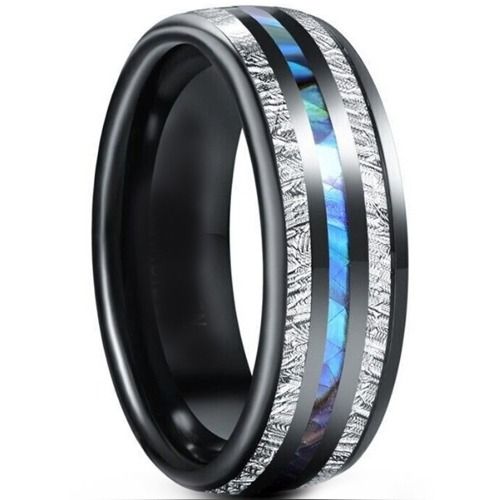 ***COI Black Titanium Abalone Shell & Meteorite Dome Court Ring-01578A