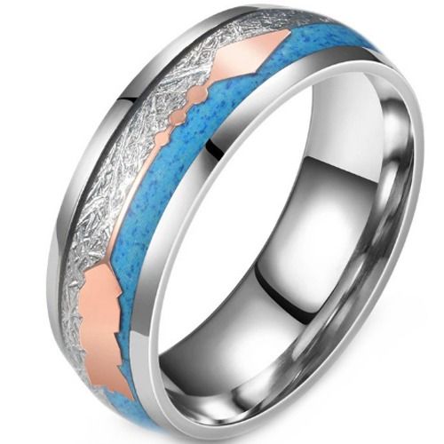 ***COI Titanium Rose Silver Meteorite & Turquoise Dome Court Ring With Arrows-01580A