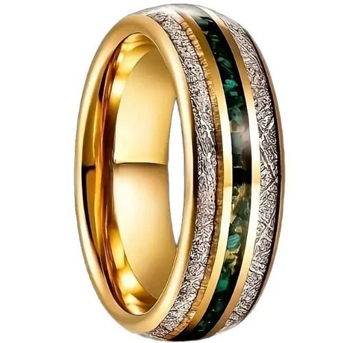 ***COI Gold Tone Titanium Meteorite & Crushed Opal Dome Court Ring-01582A