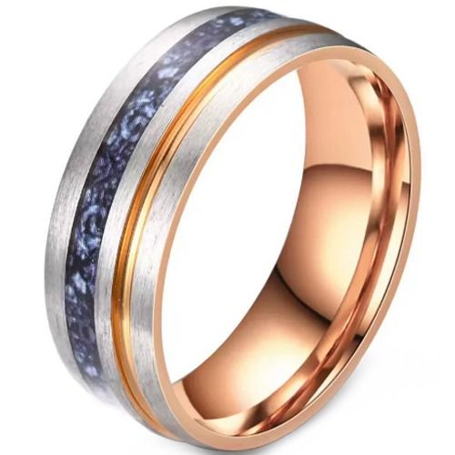 ***COI Titanium Rose Silver Meteorite Offset Groove Ring-01586A