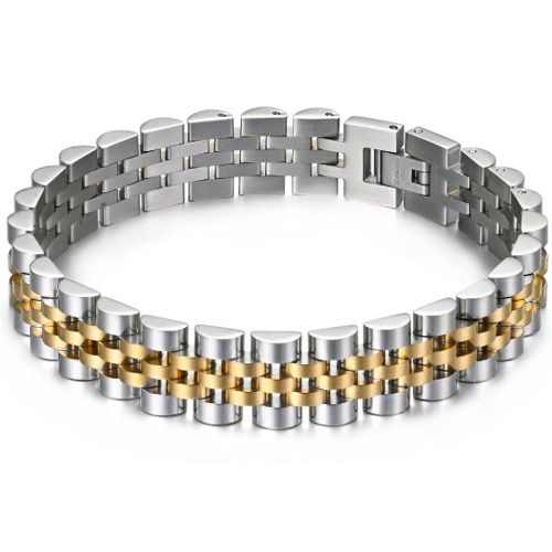 ***COI Titanium Gold Tone Silver Bracelet With Steel Clasp(Length: 8.27 inches)-01590A