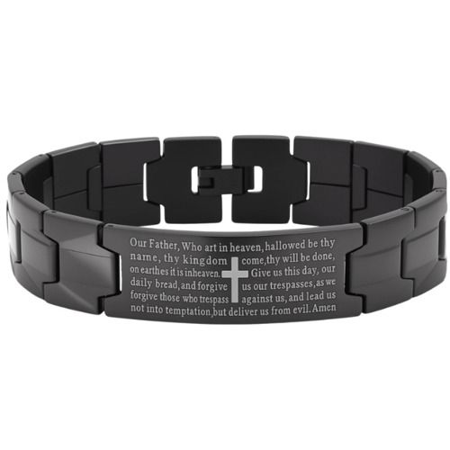 ***COI Black Titanium Cross Prayer Bracelet With Steel Clasp(Length: 8.07 inches)-01591A