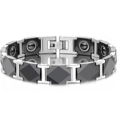 ***COI Titanium Gold Tone/Silver Ceramic Bracelet With Steel Clasp(Length: 8.27 inches)-01596A