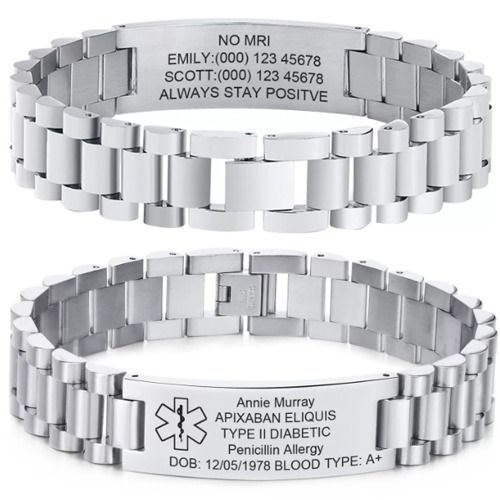 ***COI Titanium Black/Gold Tone/Silver Medical Alert Custom Engraving Bracelet With Steel Clasp(Length: 8.27 inches)-01598A