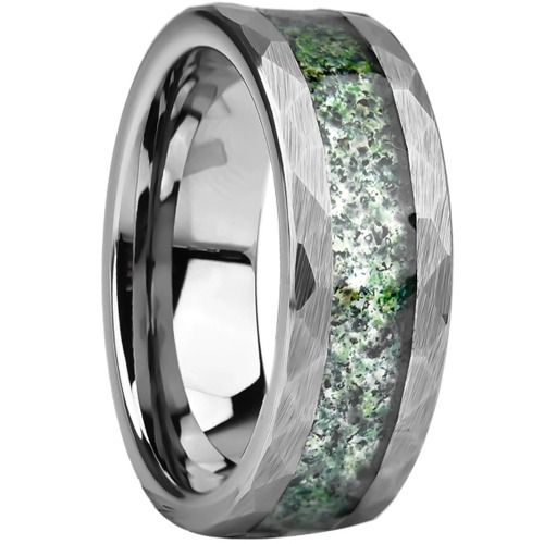 ***COI Tungsten Carbide Faceted Ring With Meteorite-01599A