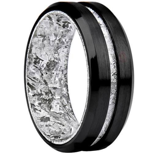 ***COI Black Titanium Meteorite Beveled Edges Ring-01601A