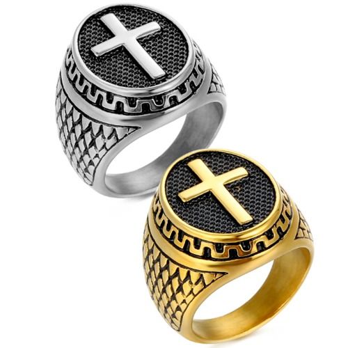 ***COI Titanium Black Silver/Black Gold Tone Cross Ring-01605A