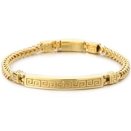***COI Titanium Gold Tone/Silver Greek Key Pattern Bracelet With Steel Clasp(Length: 8.46 inches)-01614A