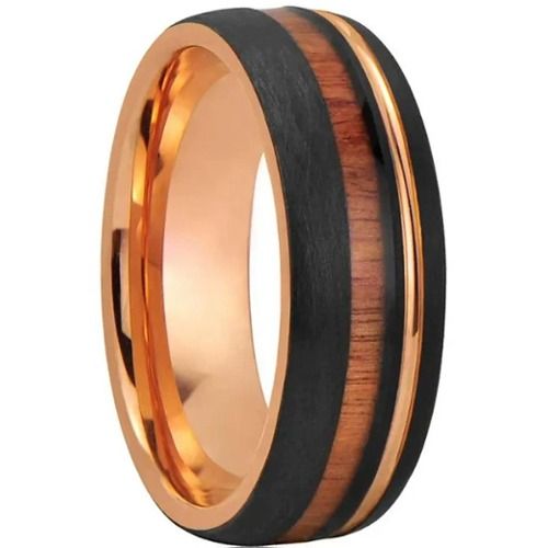***COI Tungsten Carbide Black Rose Offset Groove Ring With Koa Wood-01617A